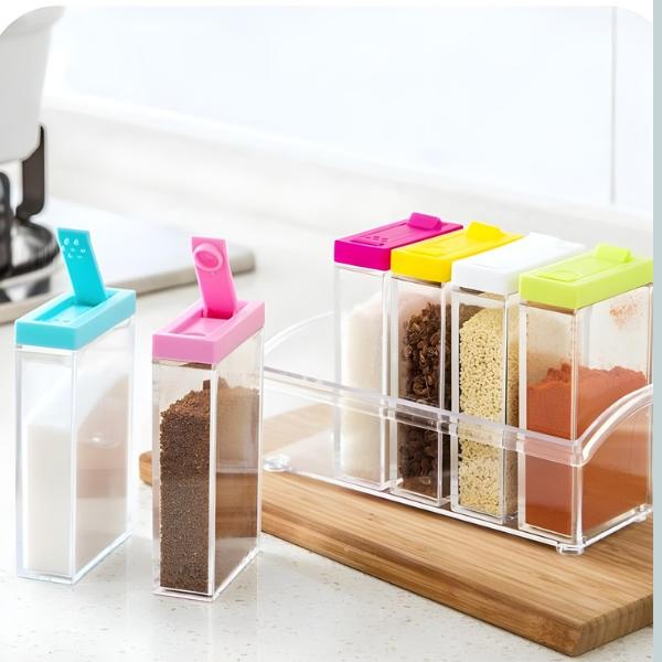 6 Pcs Acrylic Spice Jar Set with Organizer