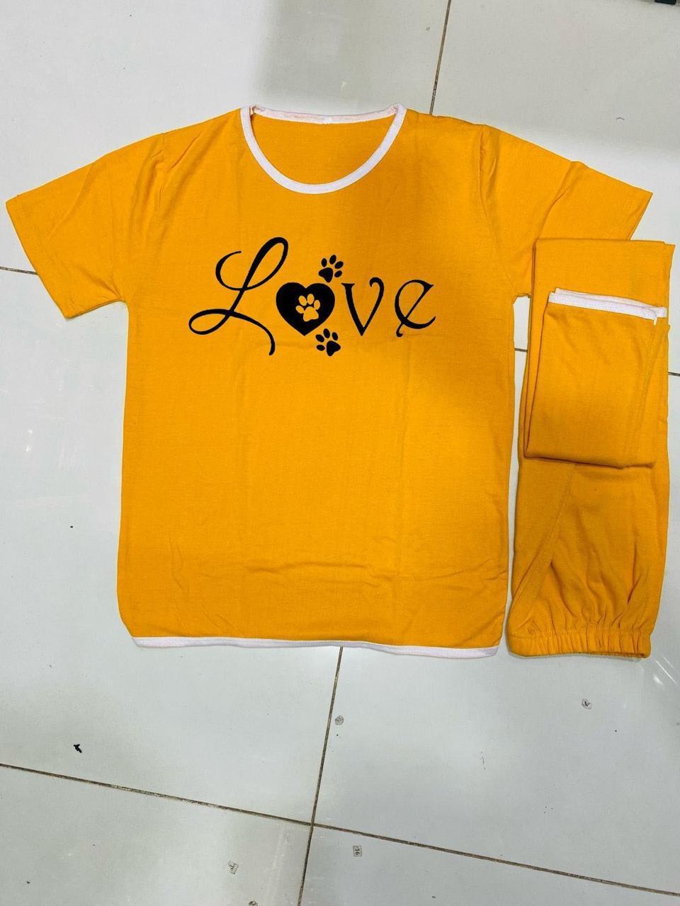 Comfortable Yellow Printed Cotton Jersey Night Suit - 2 Pcs Set