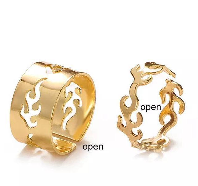 2 Pcs Adjustable Flame Couple Rings – Trendy Jewelry