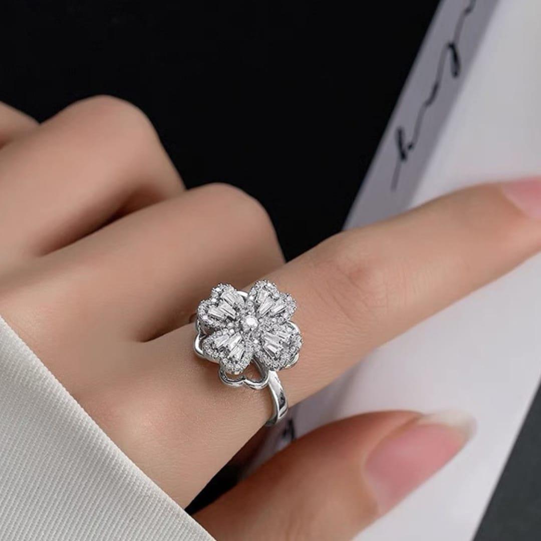 Heart Shape Spinning Stainless Steel Crystal Ring