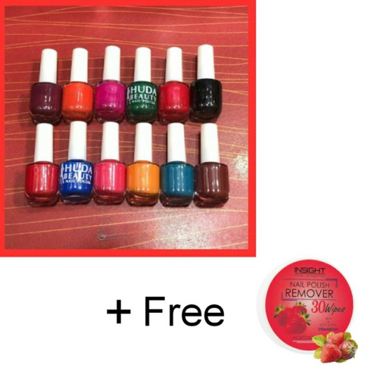 Huda Beauty 6pcs Nail Polish Set + Free Remover