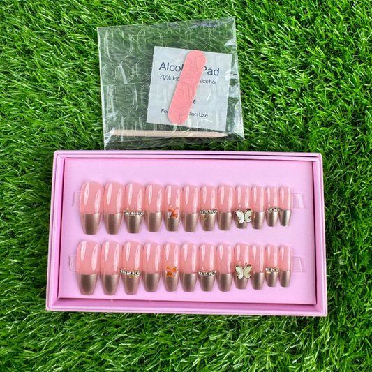 24 Pcs Blush Butterfly Press-On Nails with Glue