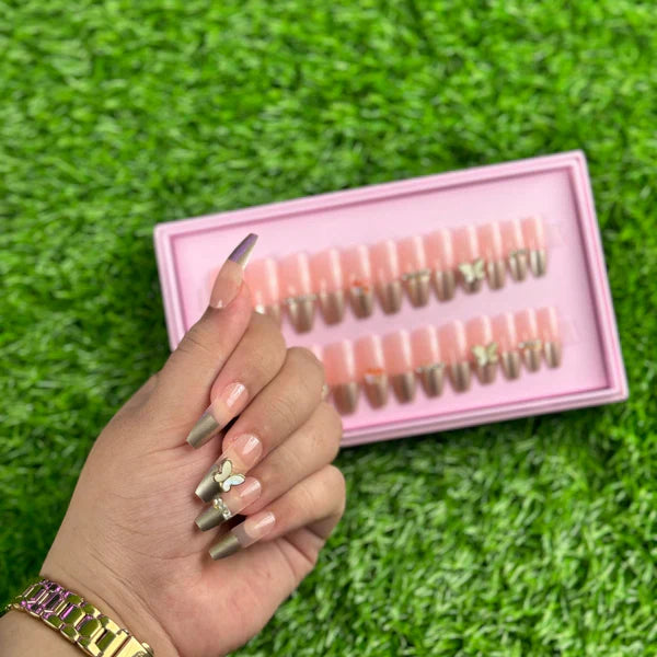 24 Pcs Blush Butterfly Press-On Nails with Glue