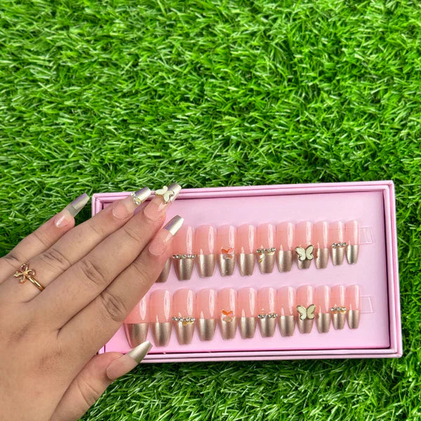24 Pcs Blush Butterfly Press-On Nails with Glue