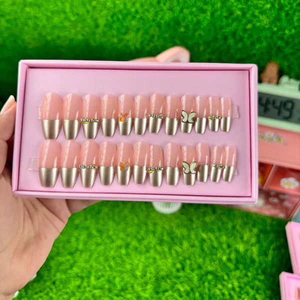 24 Pcs Blush Butterfly Press-On Nails with Glue