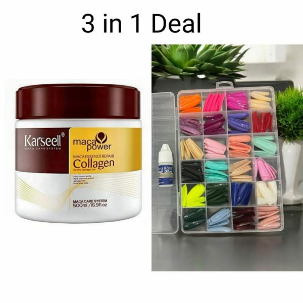 3 in 1 Hair Mask + Fake Nails Set with Glue