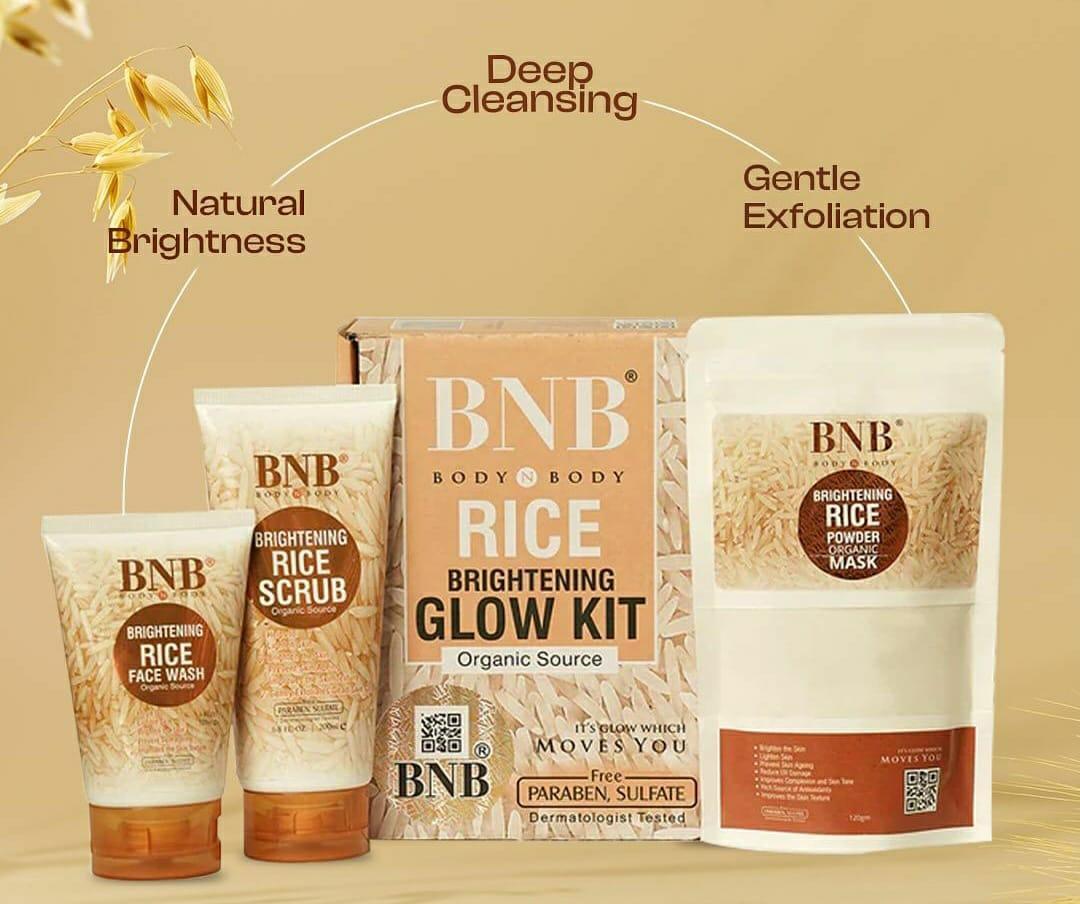 3 in 1 Rice Skincare Bundle – Face Wash, Facial Scrub & Sheet Mask for Whitening & Glow