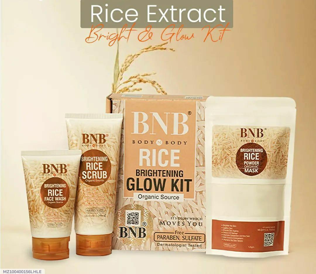 3 in 1 Rice Skincare Bundle – Face Wash, Facial Scrub & Sheet Mask for Whitening & Glow