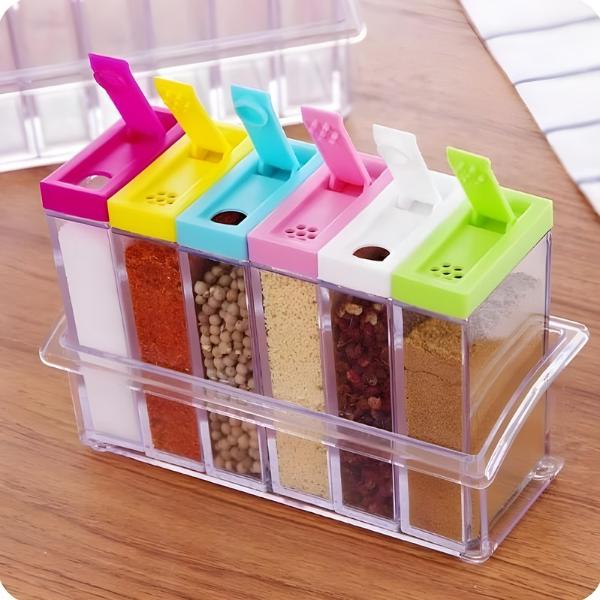 6 Pcs Acrylic Spice Jar Set with Organizer
