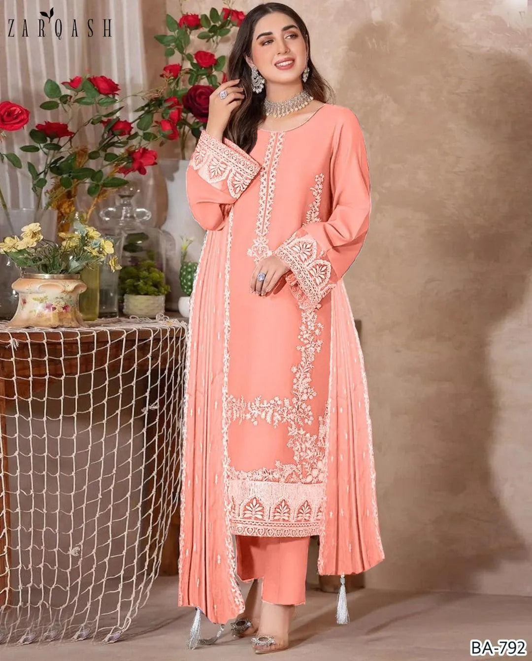 Women suit - 3 Pcs! Embroidered Shirt and Dupatta with Plain Trouser