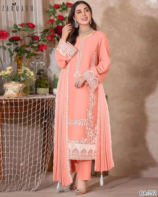 Women suit - 3 Pcs! Embroidered Shirt and Dupatta with Plain Trouser