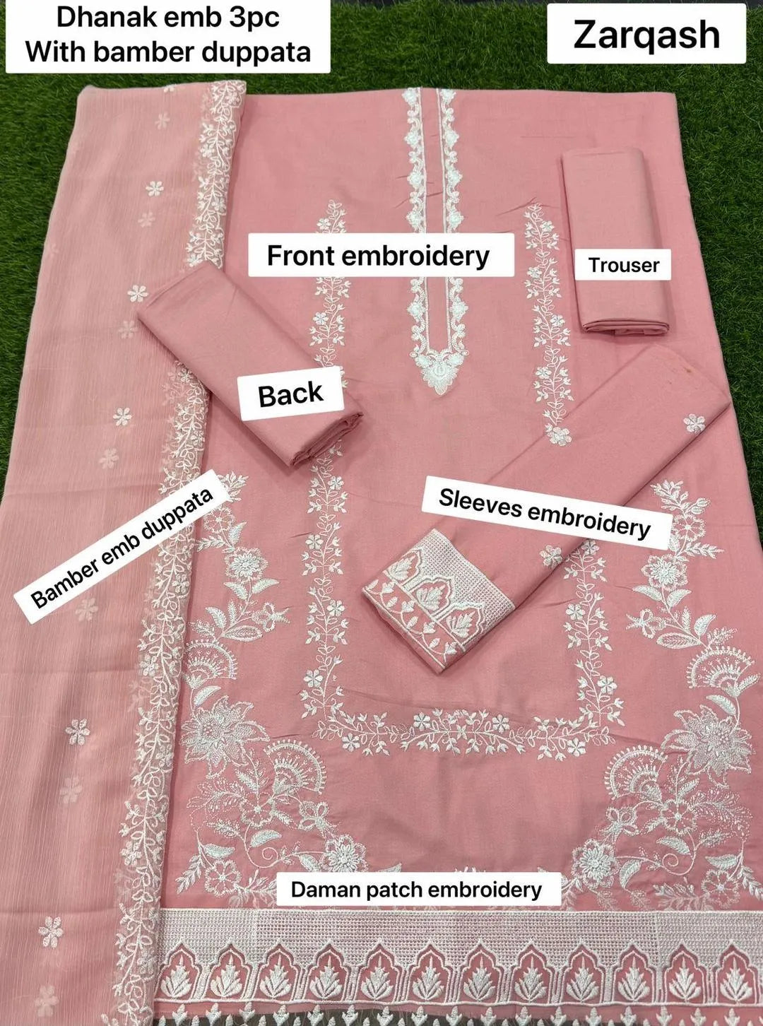 Women suit - 3 Pcs! Embroidered Shirt and Dupatta with Plain Trouser