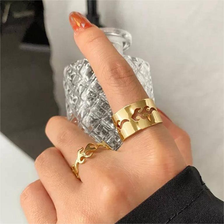 2 Pcs Adjustable Flame Couple Rings – Trendy Jewelry
