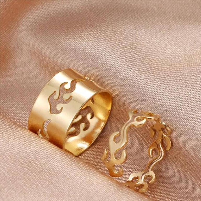 2 Pcs Adjustable Flame Couple Rings – Trendy Jewelry