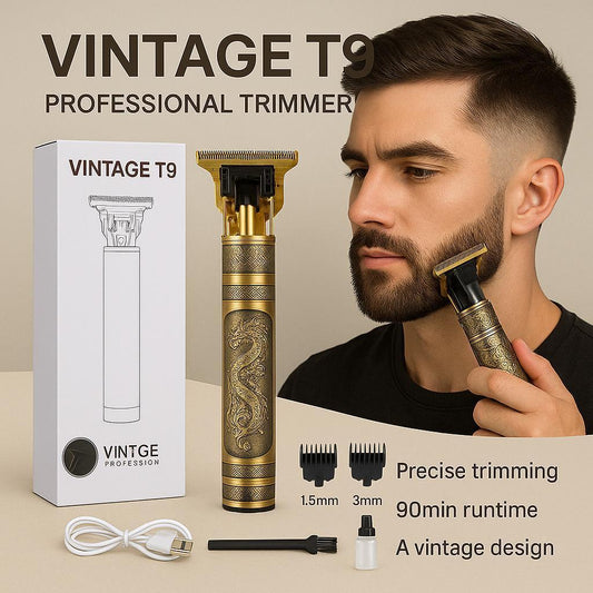 Vintage T9 Hair Trimmer USB Rechargeable Beard Clipper