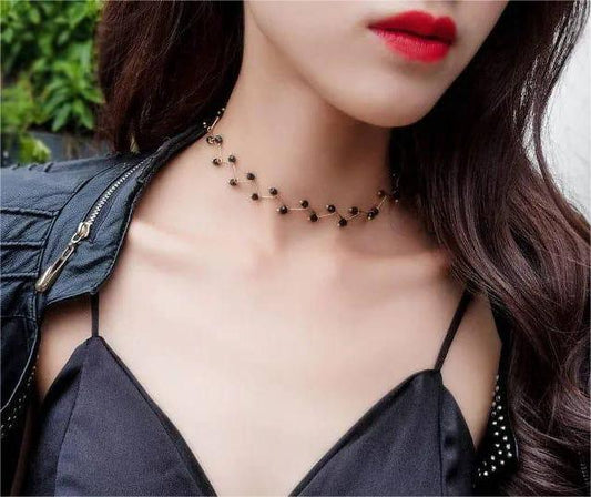 Zigzag Black Necklace – Adjustable Golden Plated