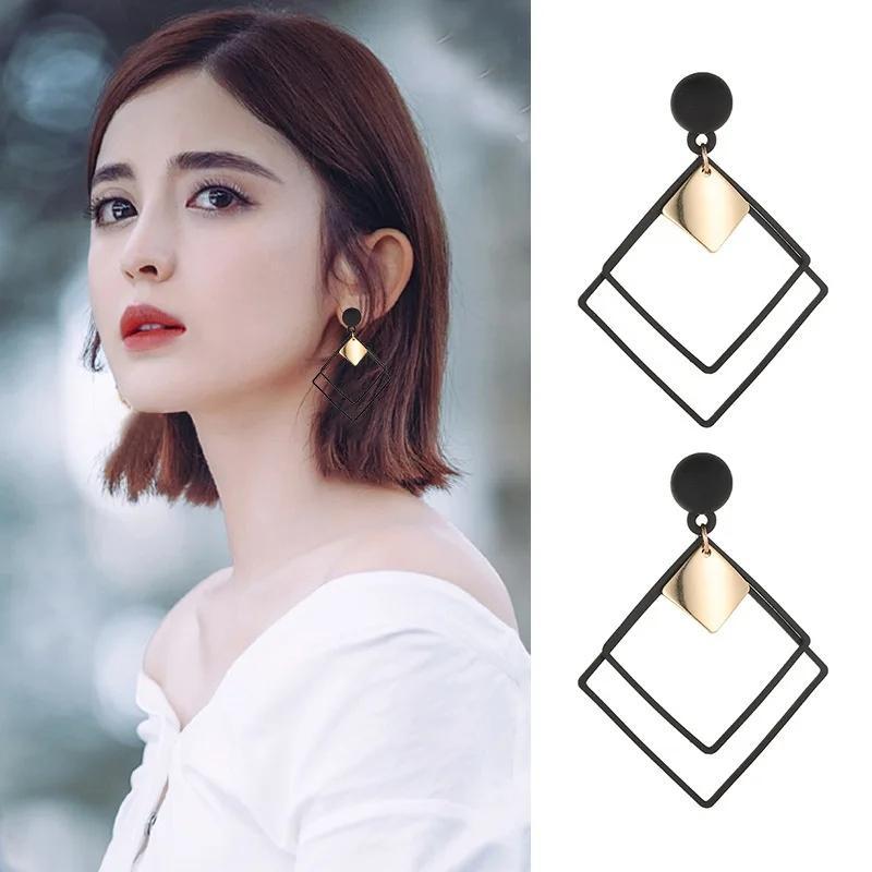 Black Square Design Earrings for Women – 2 Pcs