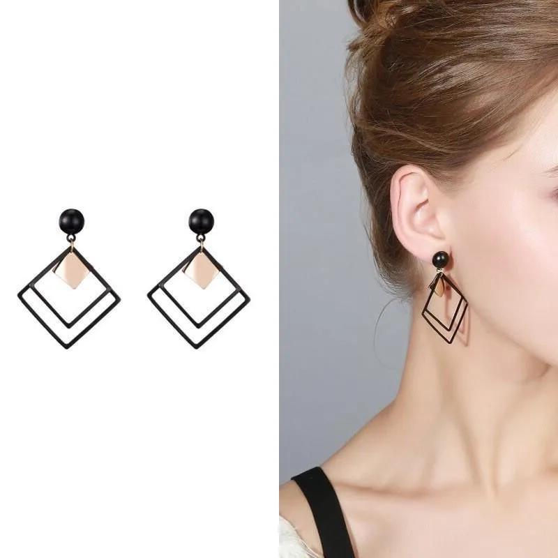 Black Square Design Earrings for Women – 2 Pcs