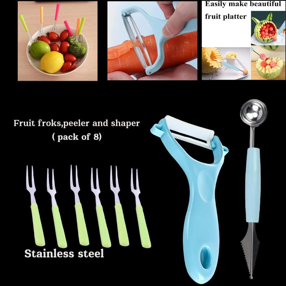 Fruit Forks, Peeler & Shaper Set – Pack of 8