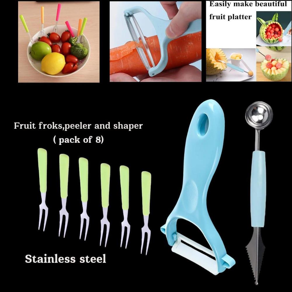 Fruit Forks, Peeler & Shaper Set – Pack of 8