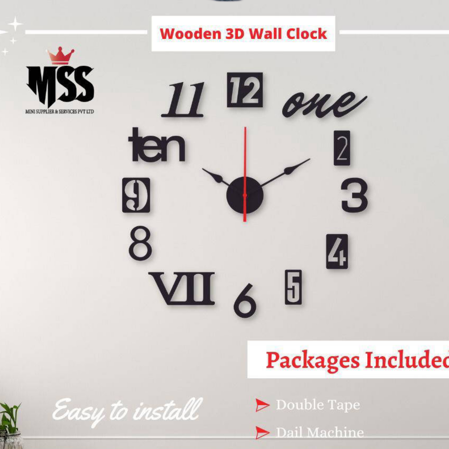 Analog 3D Art MDF Wall Clock – Modern Home Décor