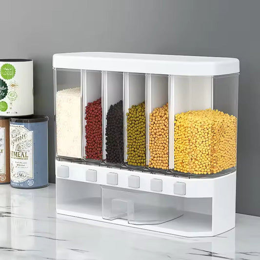 Transparent Wall-Mounted 6-Grid Cereal Dispenser