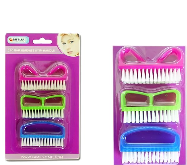 Nail Brush Set with Handle – Pack of 3 (Random Colors)