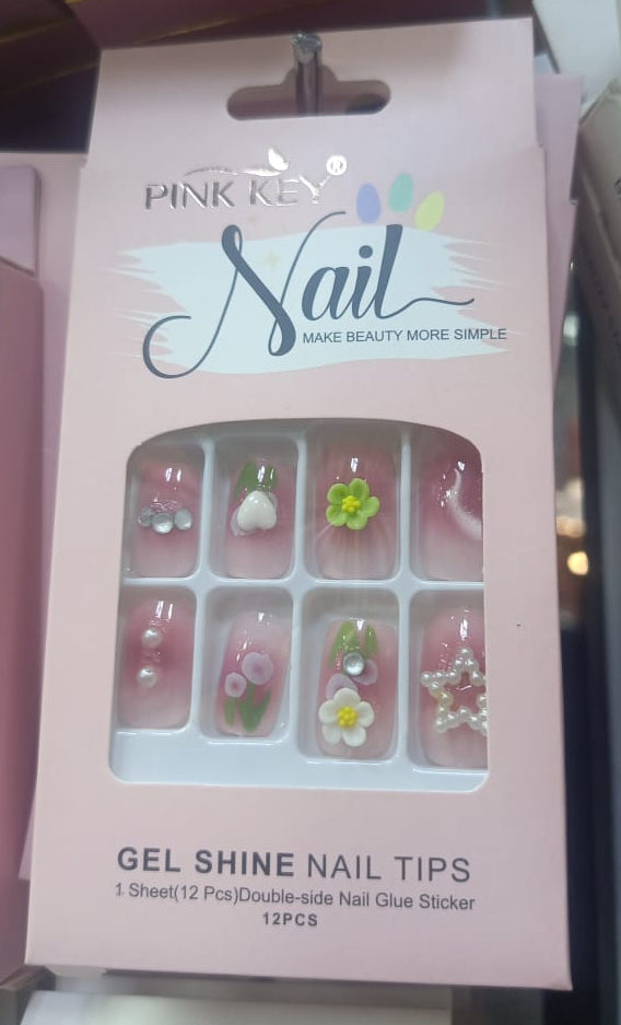 Fake Nails Pink Stone Work Stick-On Nails – Party & Wedding