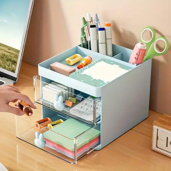 Rabbit Handle Desk Organizer with Drawers – Random Color