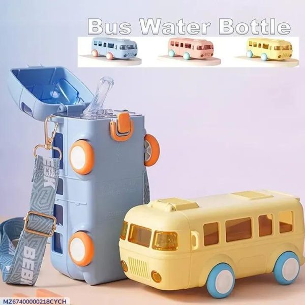 School Bus Kids Water Bottle with Straw