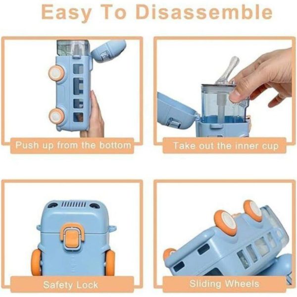 School Bus Kids Water Bottle with Straw